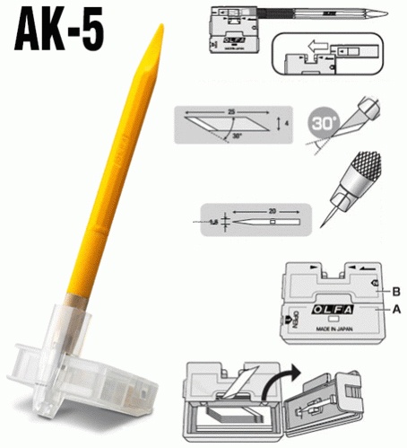 OL-AK-5 Нож OLFA с перовым лезвием 4мм, и мини-шпателем