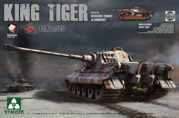 2047ST WWII German Heavy Tank Sd.Kfz.182 King Tiger Henschel Turret w/Zimmerit and interior [Pz.Abt.505 special edition] Takom